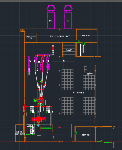AutoCAD factory floor and loading-bay layout